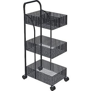 Keukentrolley Opbergwagen 3-Tier IJzeren Rek Slaapkamer Metalen Mobiele Opbergrek Verrijdbare Trolley Winkelwagen Keuken Utility Cart Rolwagen (Color : Black, Size : 40x29x96)