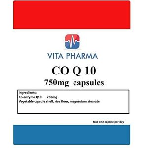 CO Q10, Enzym 750mg, 180 Capsules, 6 Maanden Levering, NEEM ÉÉN per dag, door VITAPHARMA, UK Opbrengst