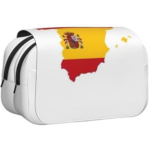 JEJEA Spaanse Vlag Kaart Print Pen Etui Potlood Case Houder Voor Potloden Make-up Multifunctionele Organizer Doos Voor Adluts, Zwart, Eén maat, Toilettas