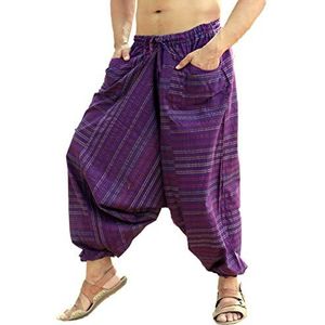 Sarjana Handicrafts Indiase etnische katoenen harem genie broek voor heren, gestreepte yogabroek, Diep Paars, XL/one size