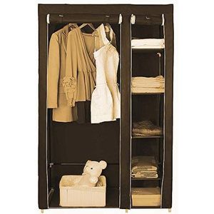 Aramrio Stoffen kast, draagbare kledingkast met kledingstangen om op te hangen, kledingrek, opvouwbaar, kledingkast, slaapkamer, werkkast, opvouwbaar, voor kledingkast, bruin, 110 x 45 x 178 cm