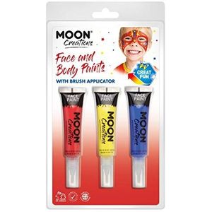 Moon Creations Face & Body Paints and Brush, , 15ml Clamshell, Superhero - Red, Yellow, Blue