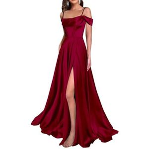 WSEYU Satijn Bruidsmeisjes Jurken Spaghetti Bandjes Galajurken Koude Schouder Formele Avond Feestjurk ZM211, Bordeaux, 32