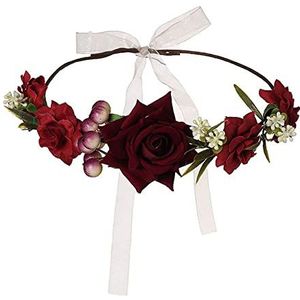 Foto rekwisieten verstelbaar lint bruiloft festival party hoofddeksel bloem kroon voor vrouwen bloem hoofdband roos slinger (donkerrood)
