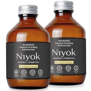 Niyok® Mondtrekolie van biologische kokosolie ""Citroengras & gember"" (2 x 200 ml) • mondspoeling met etherische oliën • kokos olietekuur tegen cariës, tandsteen en slechte adem • veganistische