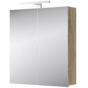 Planetmöbel Merkur spiegelkast badkamer met verlichting 60 cm breed | hangende badkamerkast met spiegel | chroom LED verlichting | Sonoma eik