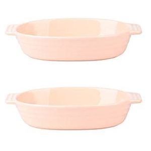 Keramische ovenschaal, taartschaal, Keramische bakset van 2, rechthoekige bakschalen, ovenschaal, serveerschaalset for tapas, braadpan, braden, kookschalen for oven,blauw,M (Color : Pink, Size : L)