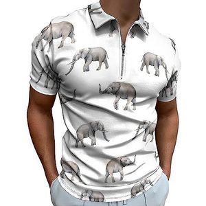 Aquarel Olifant Poloshirt voor Mannen Casual Rits Kraag T-shirts Golf Tops Slim Fit