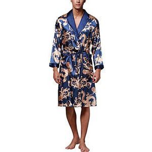 Dolamen Badjas voor heren, satijn, zijdezacht en licht, luxe kimono, ochtendjas, badjas, bruidsmeisje, huisjas, nachtkleding, pyjama + riemzakken, Blauw, 3XL