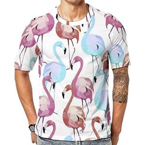 Aquarel Flamingo Heren Crew T-shirts Korte Mouw Tee Causale Atletische Zomer Tops