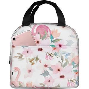 SUUNNY Bloemen met flamingo-print geïsoleerde lunchtas draagtas,Warmte bewaren Lunchbox Koelere thermische tas voor werk