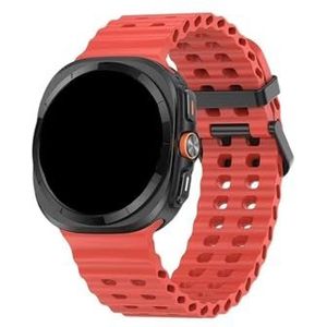 Ocean Soft Siliconen Metalen Gesp Horlogeband Geschikt for Samsung Galaxy Watch Ultra 47mm Solo Loop Geen Gaten Gebogen Einde Armbandband(Red)