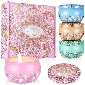 Viesap - Aromakaarsen - Set van 4 - Natuurlijke Sojawas - Geuren: Bergamot, Jasmijn, Roos, Vanille