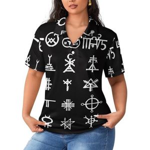 Wiccan Symbolen Imaginary Cross Symbolen Dames Sport Shirt Korte Mouw Tee Golf Shirts Tops Met Knopen Workout Blouses
