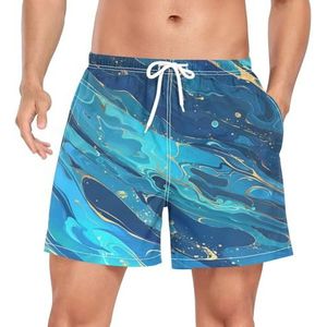 Wzzzsun Blauwe Glitters Marmeren Marmering Zwembroek voor mannen Board Shorts Sneldrogende Kofferbak met Zakken, Leuke mode, XL