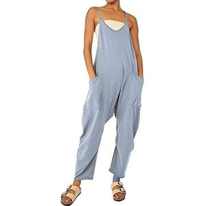 Sawmew Dames Tuinbroek Zomer Jumpsuit Baggy Oversized Casual Losse Bib Broek Overalls Mouwloze Playsuit Met Grote Zakken Werkbroek (Color : Light blue, Size : L)