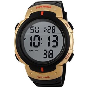 CakCity Mens Digitale Sport Horloge LED Scherm Grote Gezicht Militaire Horloges Voor Mannen Waterdichte Casual Lichtgevende Stopwatch Alarm Eenvoudige Leger Horloge, Goud, Digitaal