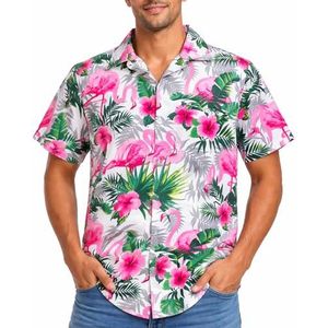 V.H.O. Funky Hawaïhemd heren korte mouwen voorzak Hawaii-print strand palmen diverse kleuren, Beach Red, 5XL