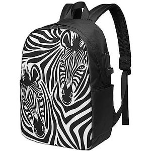 OUSIKA Zebra Laptop Rugzak Met Usb Opladen Poort Waterbestendig Casual Daypacks Reistas Voor Mannen Vrouwen, Zwart, One Size, Reizen Rugzakken
