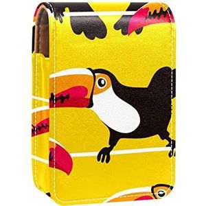 Vogel Geel Patroon Lipgloss Houder Lipstick Case Draagbare Mini Lipstick Opbergdoos Reizen Lipstick Organizer Case met Spiegel voor Vrouwen, Meerkleurig, 9.5x2x7 cm/3.7x0.8x2.7 in