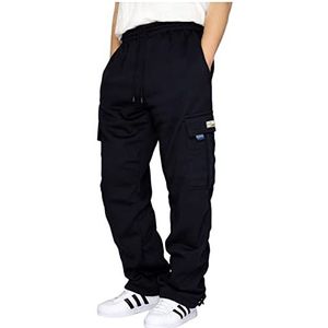 Werkbroek voor mannen Stretch Fit Losse Sport Losse Effen Kleur Cargo Broek Heren Stretch Werk Mode Dagelijks Elastische Broek Heren Touw Casual Baggy Basic Hoge Taille Zakken Broek, marineblauw, XXL