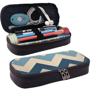 KLLTYHMU Lederen Etui Organizer Grote Capaciteit Potlood Pouch Opbergtas Met Compartimenten Leuke Potlood Tas Franse Bulldog Roze Bril Pen Doos Draagbare Cosmetische Make-up Tas Organizer, Blauw Beige