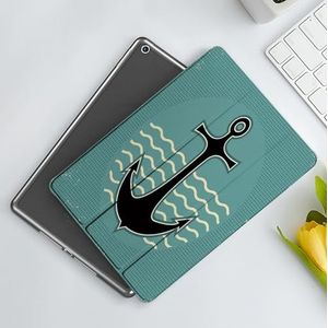 CONERY Hoesje compatibel iPad 10,2 inch (9e/8e/7e generatie) anker, vintage stijl anker ontwerp met golf water kleur antiek nostalgisch zeeteken, groenblauw zwart Y, slanke slimme magnetische hoes met