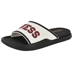 GUESS Heren Mylas Slide Sandaal, Wit/Zwart/Rood 141, 12 UK, Wit Zwart Rood 141, 46 EU