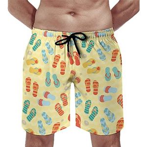 Kleurrijke slippers patroon heren zwembroek casual strand shorts met compressie voering sneldrogende badmode met zakken L