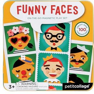Petit Collage 8754460 Magneetspel on The go, grappige gezichten, speelset voor thuis en onderweg, oranje