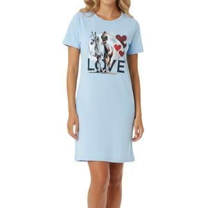 Meisjesnachthemd met korte mouwen, zachte single-jersey van 100% katoenen motieven, Lichtblauw - paardenliefhebbers, 164