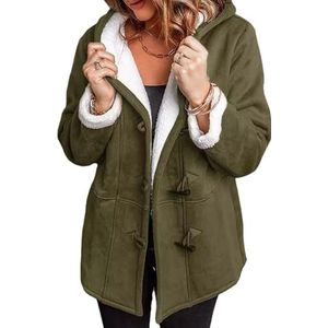 Winterjas for Dames Met Capuchon, Zachte Imitatiebontjas, Zachte, Warme Herfst- en Winteroutfit(Army green,XL)