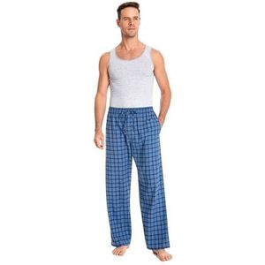 JTPW Heren 100% Katoen Flanel Comfortabele Pyjama/Lounge Bottoms Met Zakken, Black Blue Plaid, Size: L