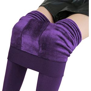 Leggins hoge taille effen kleur fluwelen vrouwen leggings stretchy zwarte legging (Color : Purple)