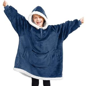 Giggling Getup Draagbare deken hoodie voor volwassenen, kinderen, vrouwen, mannen, oversized flanellen sherpa-fleece deken met capuchon, marineblauw, one size