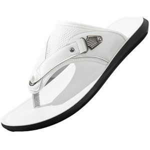 fengqingyunyan0304 Slides, ademende teenslippers voor heren in grote maten, brede comfortabele sandalen voor de zomer, voor dames en heren, wit, 48 EU
