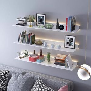 Floating Wall Shelves, Wall-mounted Lighting Fixtures Black Rectangular Indoor Display Shelf Wall Lamps Can Light Up Your Room Very Convenient And Beautiful (Color : Bianco, Size : 80x20x6cm)