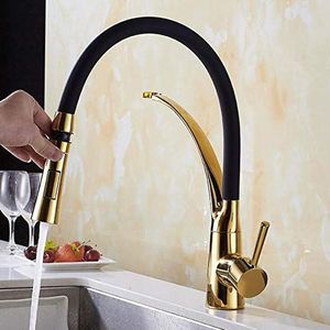 Aanrecht Tap Goud Keuken Kranen Warm en Koud Water Enkele Gat Douche Outlet 2 Functies 360 ° Rotatie Keukenkraan