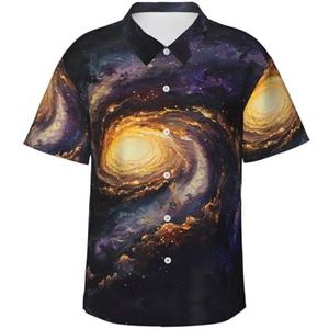 ERSDWRE Galaxy-print heren korte mouwen button-down shirts casual zomer strand shirts Hawaii shirt voor heren, Zwart, S