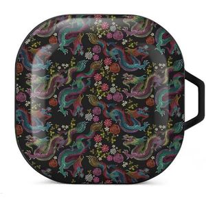 Vintage Dragon And Flowers Oordopjes hoesje compatibel met Samsung hard shell beschermhoes zwart-stijl