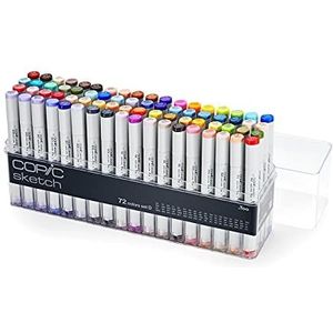 COPIC Sketch Marker Set ""D"" met 72 kleuren in acrylglas, professionele penseelstiften op alcoholbasis met een flexibele en een medium brede punt.