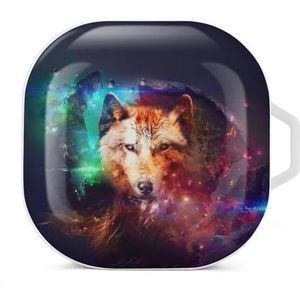 Wolf in Space oordopjes hoesje compatibel met Samsung hard shell beschermhoes wit stijl