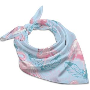 Flamingo en Hibiscus Patroon Vierkante Bandana Mode Satijn Wrap Neck Sjaals Comfortabele Hoofd Sjaal voor Vrouwen Haar 18""x18