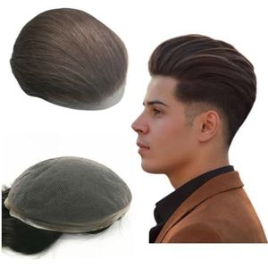 Haarsysteem voor mannen, Zwitserse kant-en-klare toupet for mannen, zacht haarvervangingssysteem(Dark Brown)