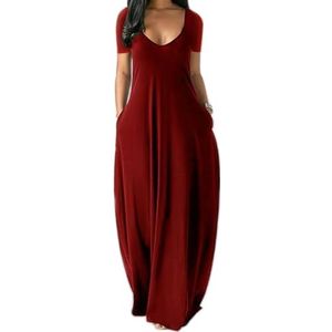 HHuiXinXue Oversized jurk met losse bandjes voor dames, elegante eenhoornkleurige spaghetti-maxi-jurken met zakken, Winered, 3XL