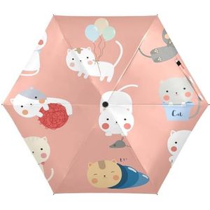 KAAVIYO Kat Dier Baby Leuke Paraplu Zonbescherming Kleine Lichtgewicht Opvouwbare Anti-UV Paraplu voor Meisjes Vrouwen Kinderen, Patroon, 88 cm