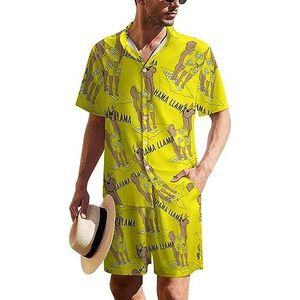 Bahama Llama Hawaïaans pak voor heren, set van 2 stuks, strandoutfit, shirt en korte broek, bijpassende set