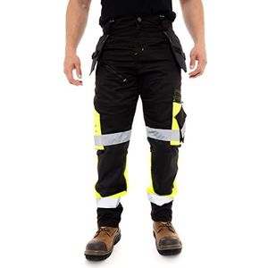 Juicy Trendz® Heren Werk Broek Reflecterende Tape Hi Viz Werk Broek Mannen Zware Hi Vis Werkkleding Broek Holster Zakken Cargo Combat Werken Jeans, Geel, 40W / 30L