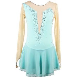 Kunstschaatsjurk Met Lange Mouwen for Meisjes Glanzende Steentjes Balletdanspakje Gymnastiekdanskleding(Groente,4XL)