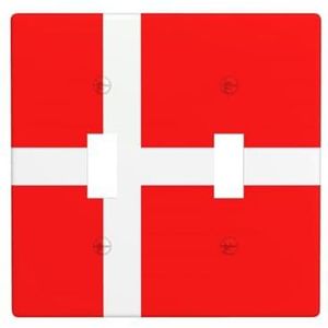 ZhaoYuGoods Denemarken Deense vlag print muurplaat, dubbele tuimellichtschakelaar outlet cover 2-gang 11,4 cm x 11,4 cm, decoratieve pc-voorplaat voor thuis en kantoor